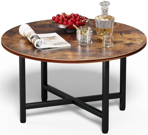 Round Coffee Table, Small Coffee Tables for Living Room, Brown Coffee Table by FAMIDGE