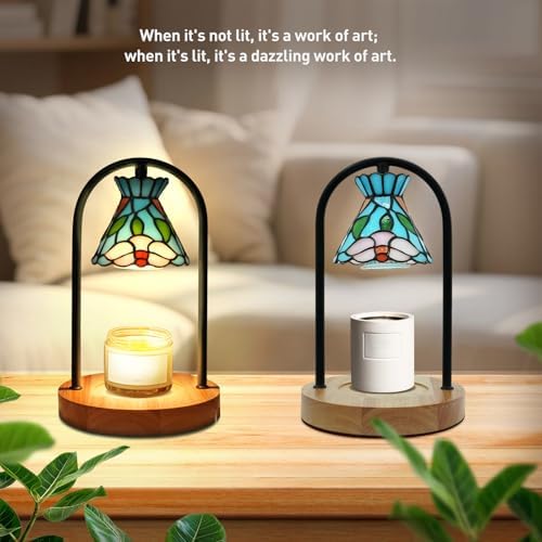 Cherry Blossom Tiffany Candle Warmer Lamp, Fixed Arch Wood - Image 6