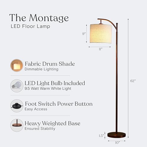 Brightech Montage LED Floor Lamp – Modern Floor Lamp for Living Rooms & Office with Arc Hanging Shade – Standing Lamp for Bedroom Reading, Mid-Century Pole Light for Farmhouse Style - Bronze - Image 5
