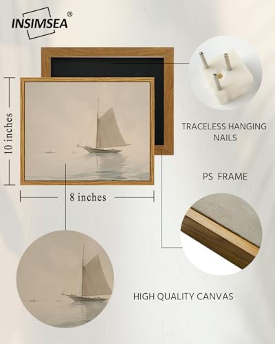 InSimSea Framed Canvas Wall Art, Vintage Sailboat Painting, Rustic Ocean Decor for Living Room Shelf Hallway,10x8in, Beige Tones - Image 5