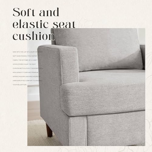 Weture Mid-Century Accent Chair,Modern Linen Fabric Armchair for Living Room,Comfy Upholstered Reading Accent Chairs for Bedroom,Single Sofa Chair with Wood Legs (Light Grey, 2 Pack) - Image 6