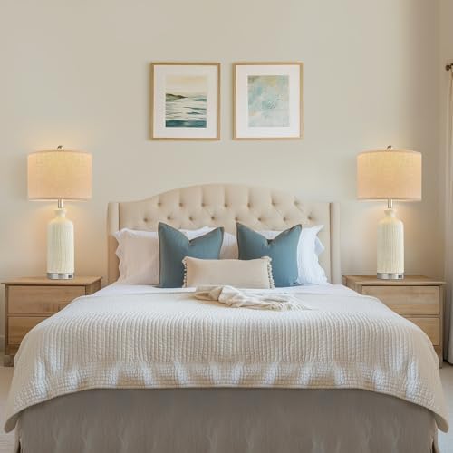 Living Room Lamps Set of 2, 27" Touch Lamps for Nightstand with USB A+C Ports, Modern Farmhouse Table Lamps for Bedroom, Beige - Image 3