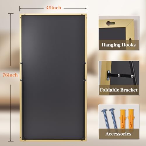 Easly Full Length Mirror with Stand 46"x76" Full Body Mirror Floor Mirror Standing Hanging or Leaning Wall, Wall Mirror with Stand Aluminum Alloy Frame for Living Room Bedroom Cloakroom,Gold - Image 4