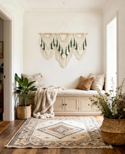 Tempospark Macrame Wall Hanging, 43"x32" Boho Wall Hanging, Large Wall Art for Bedroom, Living Room, Dining Room, Nursery, Gallery (Leaf&Bead) - Image 7