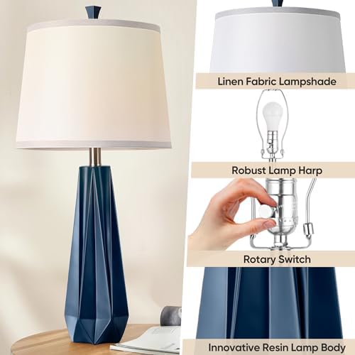 WIHTU 27'' Navy Blue Resin Table Lamps, Desk Lamps with 3 Color Temperature - Image 4