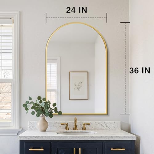 FICTOR 2 Pack 24" x 36" Arched Bathroom Vanity Mirror for Over Sink, Gold - Image 2