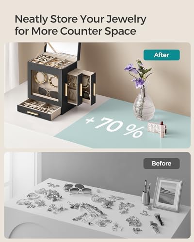 SONGMICS 5-Layer Jewelry Box with Glass Window, 3 Side Drawers - Image 7