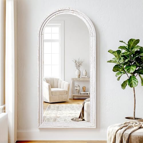 30"x71" Full Length Mirror Solid Wood Frame, Arched Floor Mirror Full Length with Stand, Room Decor Big Full Body Mirror with HD Tempered Glass for Bedroom, Living Room, White - Image 5