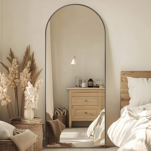 59"x19" Arched Full Length Mirror, Standing Floor Mirror, Black - Image 2