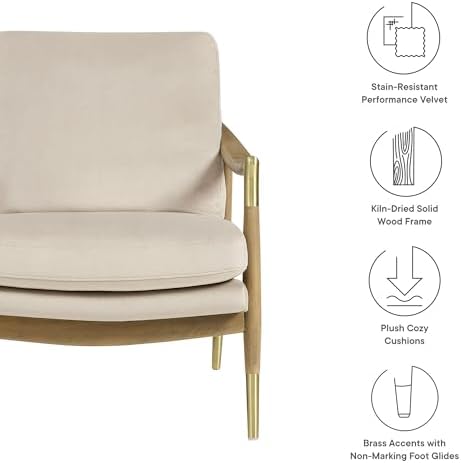 Modway Langford Stain-Resistant Performance Velvet Armchair – Mid Century Modern Velvet Chair with Wood Frame – Upholstered Accent Chair for Living Room or Bedroom - Image 4