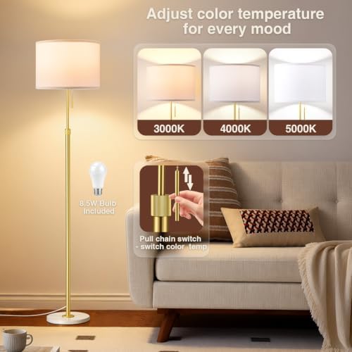 Ambimall Height Adjustable Modern Gold Floor Lamp, Gold & White - Image 3