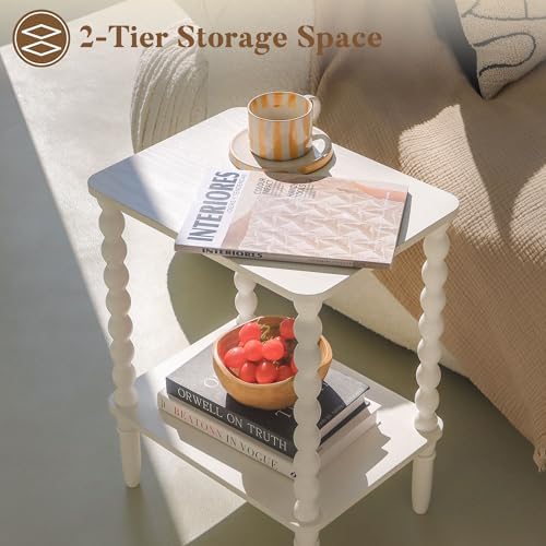 Fultyle White Side Table, 2-Tier Small End Table, Modern Night Stand - Image 5