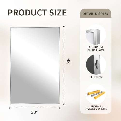 FICTOR Bathroom Vanity Mirror for Over Sink, 48" x 30", Silver - Image 2
