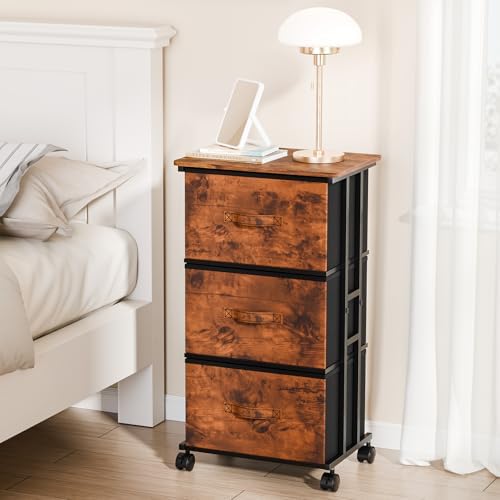 DUMOS Nightstand, Bedside Table with 3 Fabric Drawers - Image 4