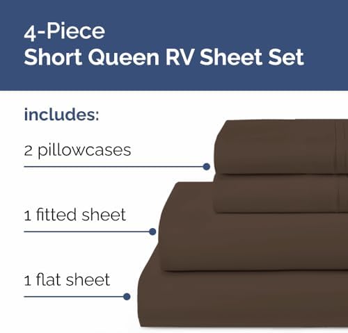 Short Queen Size 4 Piece Bed Sheet Set - RV Short Queen Sheets - Brown - Image 2