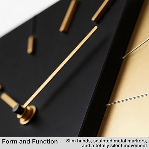 Driini Black and Gold Mid Century Modern Wall Clock, Battery Operated - Image 4