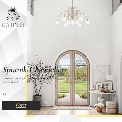 CATINER Modern 52" 12-Light Gold Sputnik Chandelier with Milk Glass Globe - Image 3