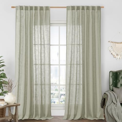LAMIT Sage Grey Linen Curtains for Living Room 84 inch Length 2 Panels by LAMIT