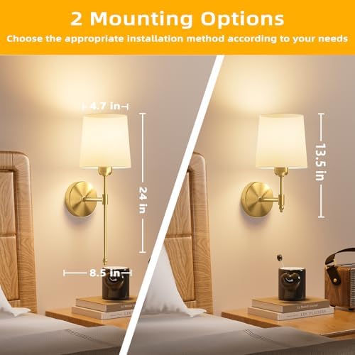 Battery Operated Wall Sconces Set of 2, Remote Control, RGB Bulb, Gold - Image 5
