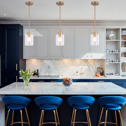 Brass Pendant Light for Kitchen Island 1 Pack, Modern Gold Hanging Light with Adjustable Rod, Farmhouse Brass Pendant Lighting for Dining Room Sink, Brass Rod Ceiling Hanging Light Fixture - Image 4