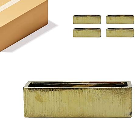 WGVI Long Rectangle Ceramic Planter Vase in Gold Etched 14" x 4" x 4"H, Rectangular Box Block Terrarium Pot, Flower Arrangement, Tabletop Centerpiece, Home Decor Organization Container, 4 Pcs. by WGVInternational-OpusGlassware