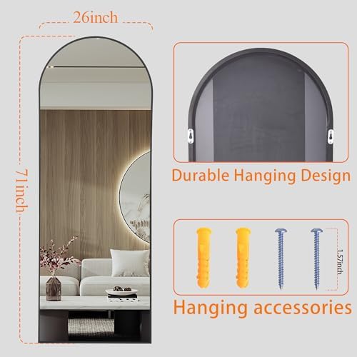 AUYHM Arched Mirror Full Length,Nanoglass Standing Mirror Full Length,71"x26"espejos para dormitorio,Large Full Body Mirrors,Floor Length Mirrors(Black) - Image 5
