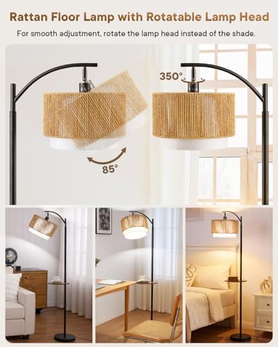 PESRAE Rattan Floor Lamp for Living Room, Farmhouse Arc Standing Lamp - Image 4