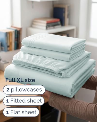 Full XL Sheets - 4 Piece Full XL Sheet Set - Cool & Breathable - Ice Blue - Image 3
