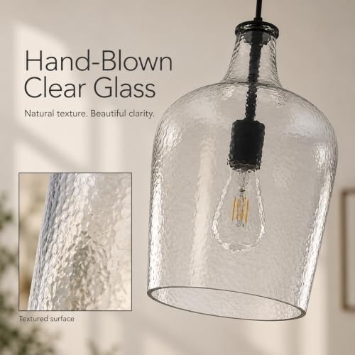 2 Pack 9.3" Glass Pendant Lighting for Kitchen Island,Black Large Pendant Light Fixture with blown Thickened Glass,1 Light Farmhouse Hanging Light for Hallway,Bedroom, Living Room Tall 14 inch - Image 2