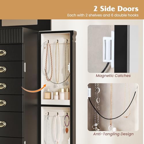DREAMADE Jewelry Armoire, Standing Jewelry Box w/Mirror & 7 Drawers, Black - Image 4