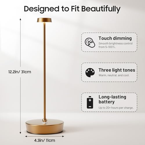 2 Pack Rechargeable Cordless Table Lamp, 6000mAh Battery Table Light - Image 3