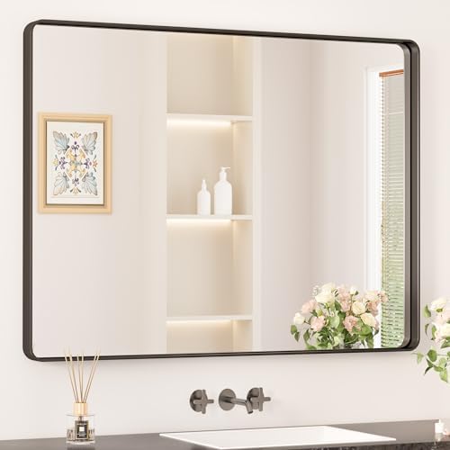 Keonjinn 40 x 30 Inch Black Bathroom Mirrors for Over Sink, Tempered Glass by Keonjinn