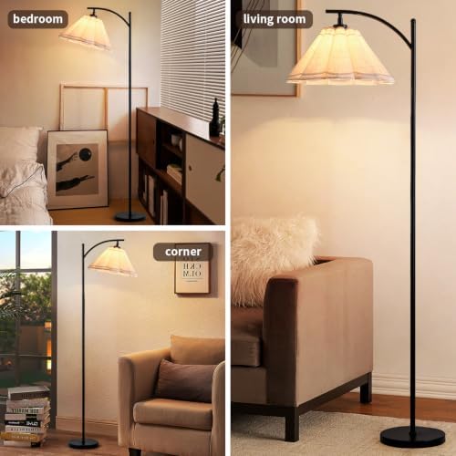 Floor Lamp with Pleated Linen Lampshade, Modern Flower Floor Lamp for Living Room Arc Standing Lamp, Gold Tall Lamp for Bedroom Office Dining Room, E26 Bulb Included - Image 3
