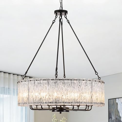 CATINER Modern 30" Crystal Glass Chandelier 12-Light Black Chandeliers by CATINER