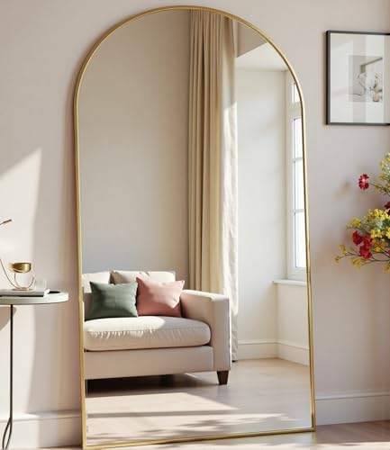 Dewfig Arched Full Length Mirror, 71"x30" Large Floor Mirror, Gold - Image 2