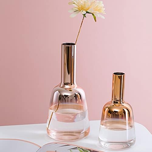 GRFIT Decorative Vase Simple Modern Gradient Glass Vase Vase Home Office Desktop Restaurant Center Decoration Vase Gift Pink/Gold Ceramic Vase Glass Vase Hydroponic Flower Vase (Size : 1) - Image 4