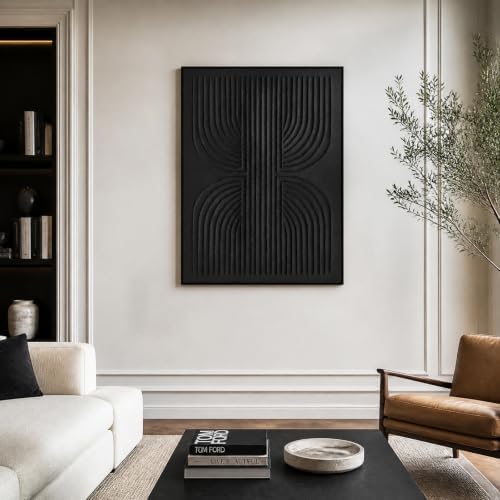 SAFERRYHOME Black Textured Carve Abstract Wall Art, 30"x40" Framed - Image 4