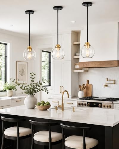 Pendant Lights Kitchen Island 2 Pack, 7" Black and Gold Hanging Lights Fixtures with Clear Glass Globe Shade, Modern Kitchen Island Lighting for Bathroom, AD-22280-1P2-KG - Image 4