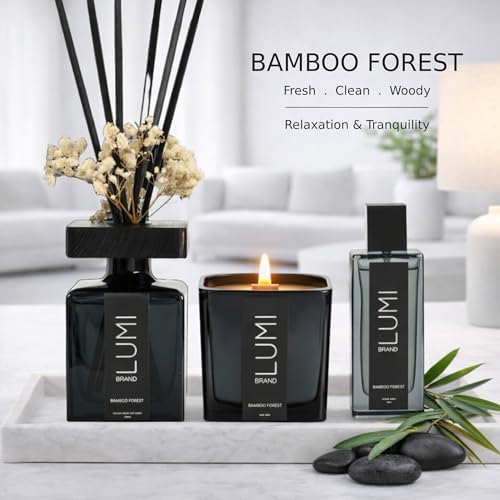 Luxury Aroma Gift Set | Bamboo Forest Scent - Reed Diffuser (200ml), Wood Wick Soy Candle (200g), Room Spray(50ml) | Includes Dried Flowers & 8 Reeds | Luxurious Fragrance for Home Décor | Great Gifts - Image 2