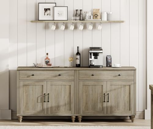 WAMPAT Modern Buffet Cabinet with 4 Doors and 2 Drawers, Wash Grey, 68 inch by WAMPAT
