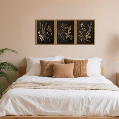 Framed Dark Botanical Wall Art Set of 3, Black Moody Floral Wall Decor Paintings, Dark Academia Decor, Vintage Flower Artwork Prints Pictures for Living Room Bedroom Bathroom 16x24 Inch - Image 6