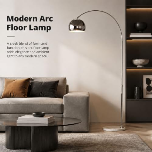 71" Modern Adjustable Chrome Arc Floor Lamp with Dome Shade - Image 2