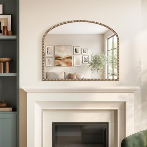 Antique Gold Arched Wall Mirror, 36" x 28" Beaded Mirror - Image 6