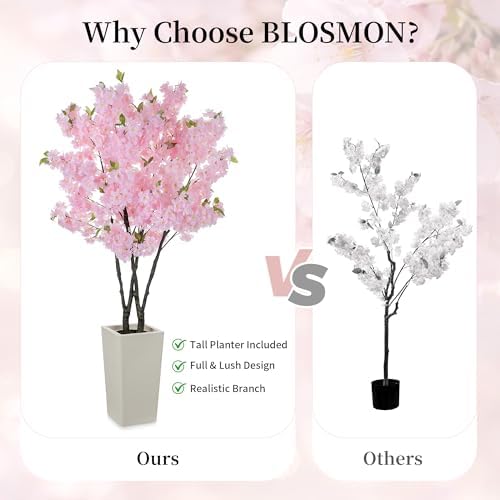 BLOSMON Artificial Cherry Blossom Tree for Porch, 5ft, Pink, with Planter - Image 3
