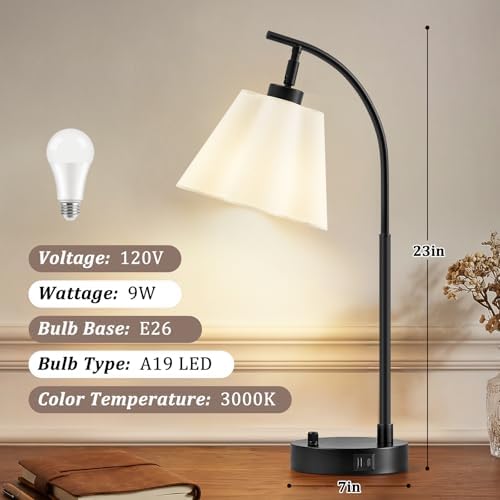 Table Lamps Set of 2, Stepless Dimmable Bedside Lamps with USB A&C Ports - Image 5