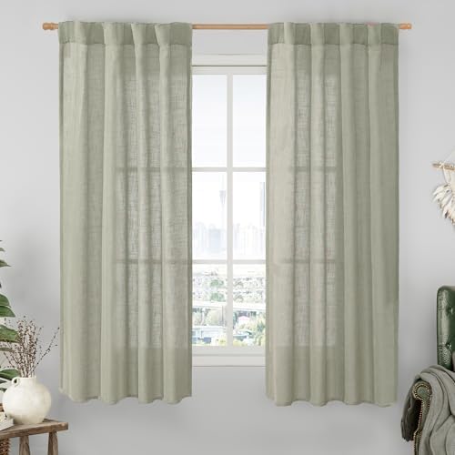 LAMIT Linen Curtains 63 Inch Length 2 Panels for Bedroom Living Room by LAMIT
