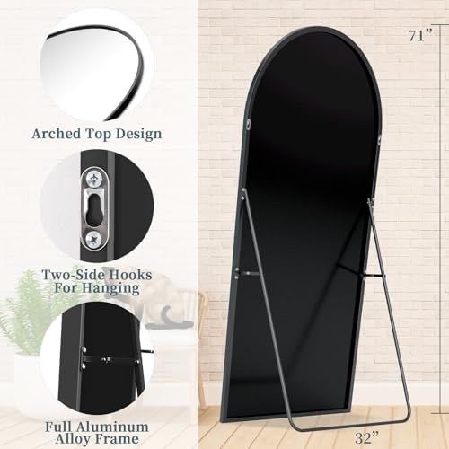 71"x32" Arched Full Length Mirror with Stand,Full Body Floor Mirror - Image 4