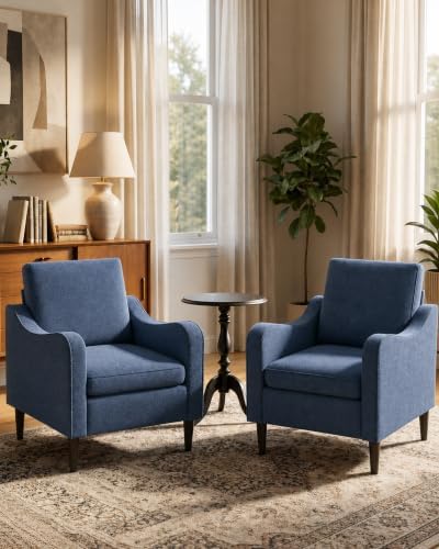 LEVELEVE Accent Arm Chair – Navy Blue, Upholstered Scooped Comfy Reading Chair for Living Room, Bedroom, Apartment, Waiting Room - Image 3