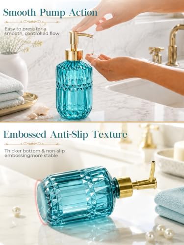 Haturi Teal Bathroom Accessories Set, Glass Bathroom Set and Decor, 5 Pcs - Image 5