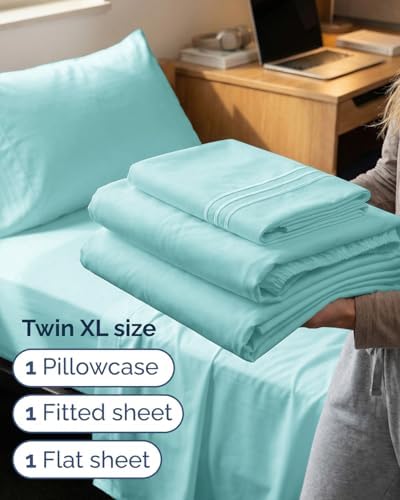 Twin XL 3 Piece Sheet Set - College Dorm Room Essentials - Spa Blue - Image 3